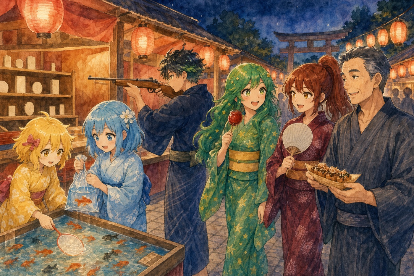 夏祭りのAIキャラクターたち